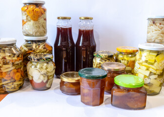 glass jars with canned vegetables, autumn