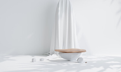 Rock podium for product presentation. Natural beauty pedestal, relaxation and health, 3d illustration.