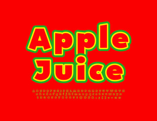 Vector advertising poster Apple Juice. Colorful Creative Font. Bright Alphabet Letters and Numbers set