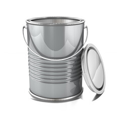 3d Farbdose, Blechbüchse mit Henkel glänzend, isoliert