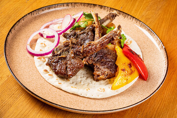 lamb with grilled vegetables and flatbread