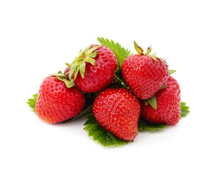 Ripe strawberry with leaves.