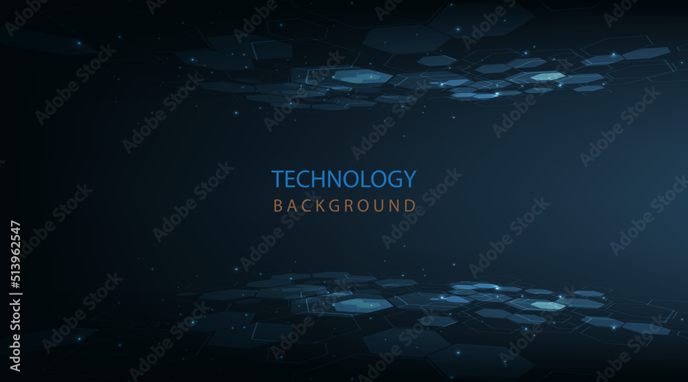 Poster Dark blue background with perspective hexagon pattern.Vector graphics.