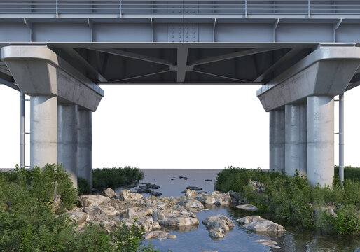 3d render canal under bridge with white background