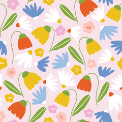 Seamless floral pattern. Repeat seamless design with flowers and leaves in pastel colors