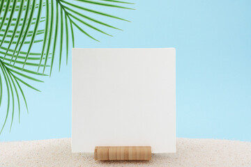 Summer background with beach vacation holiday theme with copy space. Minimal tropical concept...