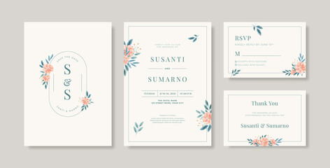 Rustic wedding invitation set template