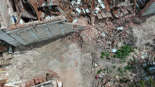 Chernihiv, Ukraine - June 27, 2022: Ruins during War of Russia against Ukraine.