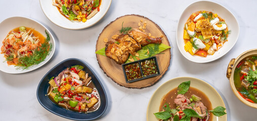 Mixed Thai Food Selections Salads, Grilled Chicken 