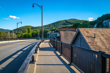 Tranquil landscape over the State Street Bridge over the Hoosic River in Massachusetts