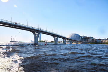 View of the pedestrian bridge across the Neva