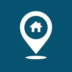 Map pin vector icon with long shadow. Illustration isolated for graphic and web design.