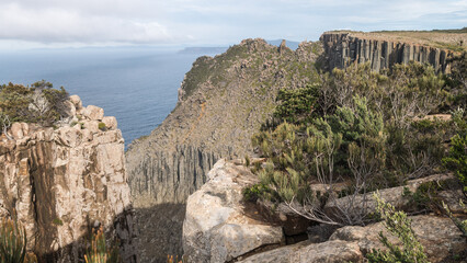 Fototapeta na wymiar Rocky landscapes on Cape Pillar along the Three Capes Track in south-east Tasmania 