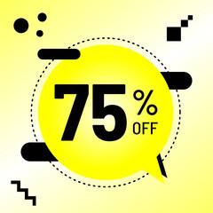 75 percent off, big promotion, yellow balloon black detail