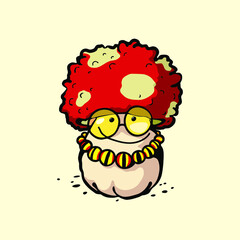 smiling afro style cap amanita muscaria mushroom 