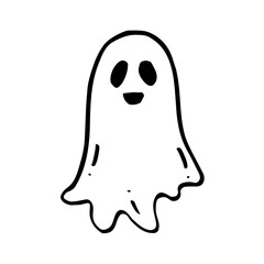Doodle cute ghost. Halloween print black on white. Vector illustration