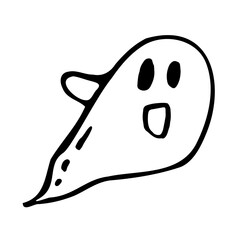 Doodle cute ghost. Halloween print black on white. Vector illustration