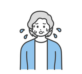 大量の汗をかく高齢女性のイラスト素材