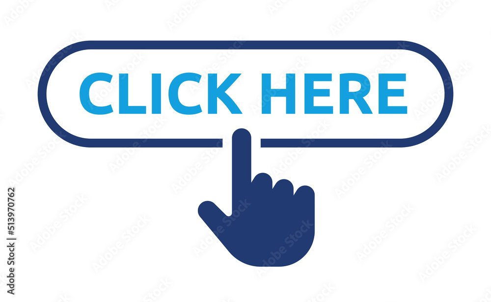 Poster Click here button icon vector with hand symbol illustration.