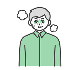 高熱を出す高齢男性のイラスト素材