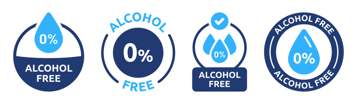 Alcohol free icon vector set. Safe product contain no alcohol sign, 0% symbol illustration.