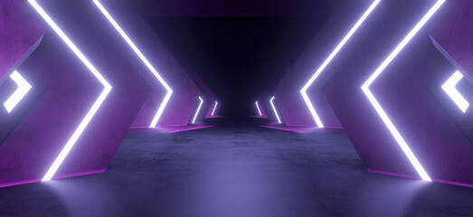 Modern Modern Alien Fashion Dance Club Showroom Hallway Tunnel Corridor Concrete Cyber Virtual Asphalt Room Deep Violet Background Sci-Fi 3D Illustration