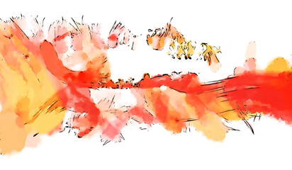 Ink and markers creative illustration. Painting on white background. Hand Drawn abstract color textures. Design for poster, card, invitation, placard, brochure, flyer. Painted brush strokes..