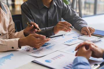 Bookkeeper accountant or financial expert, male economist accounting money with statistics graphs...