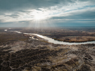 Valle de la Luna Amarillo during epic sunlight in autumn. General Roca, Rio Negro, Argentina