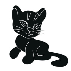Kitten black silhouette icon. Black Cat Silhouette on White Background. Icon Vector Illustration. Concept for Logo, Print, Sticker. Vector isolated graphic illustration on white background. 
