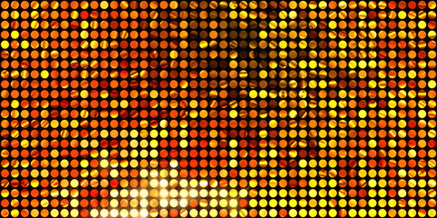 Shining lights party leds on black background. Digital illustration of stage or stadium spotlights. Glowing pattern wallpaper. Glamour background of colorful lights with spotlights.