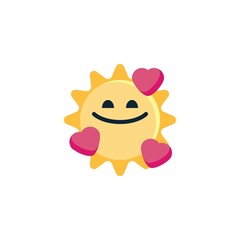 Fototapeta premium Smiling Sun Face with Hearts emoji flat icon
