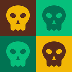 Pop art Skull icon isolated on color background. Happy Halloween party. Vector