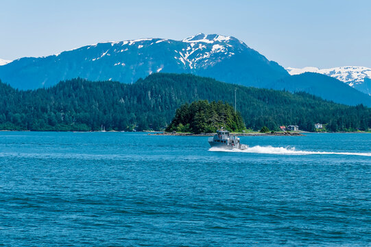 A view across Auke Bay on the outskirts of Juneau, Alaska in summertime