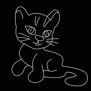 Kitten black silhouette icon. Black Cat Silhouette on White Background. Icon Vector Illustration. Concept for Logo, Print, Sticker. Vector isolated graphic illustration on white background. 
