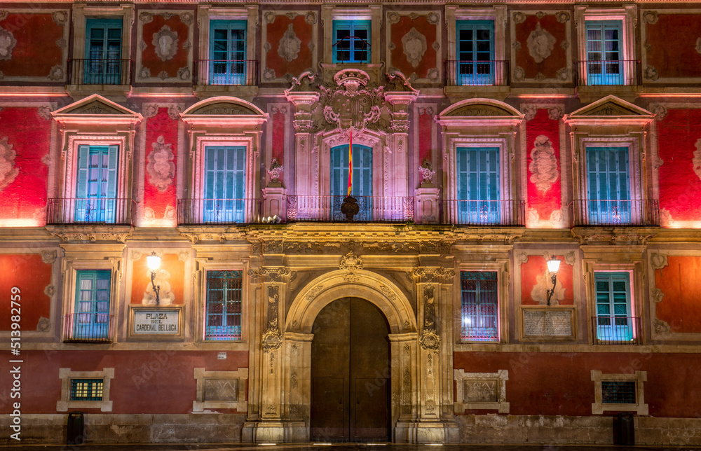 Canvas Prints main facade of the episcopal palace of murcia with colorful and profuse decoration with trompe l'oei