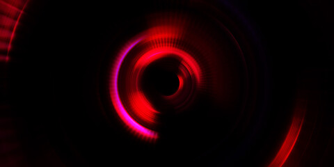 Glowing neon rotating lights. Glossy presentation design template. Photography camera concept. Abstract Background. Spinning rays of light. Motion conceptual wallpaper. Graphic digital illustration.