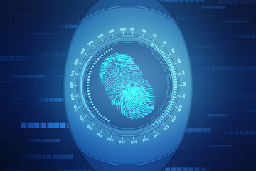 Abstract security system concept with fingerprint on technology background, Fingerprint Scanning Identification System. Biometric Authorization and Business Security Concept