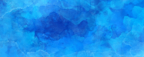 Vector blue watercolor texture for card. Dark blue watercolour banner. Christmas backdrop. Hand painted watercolor background for flyer, poster, brochure, and cover design template. Underwater. Winter