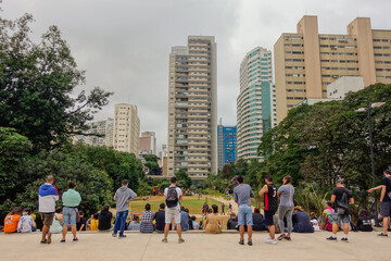 Sao Paulo, Brazil: people having leisure in Parque Augusta city park, at cloudy day	