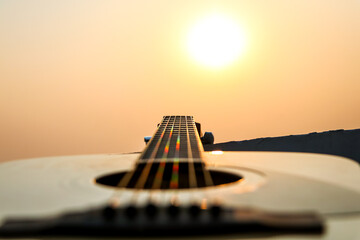 acoustic guitar and strings close up 