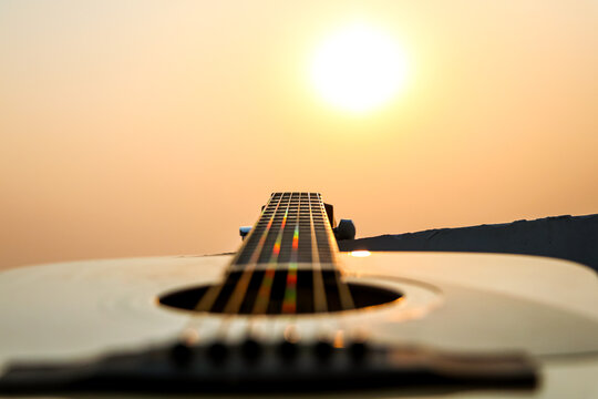 Acoustic Guitar And Strings Close Up 