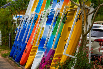 Close-up of professional kayak in colorful colors