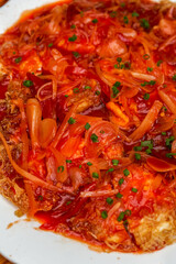 A delicious Chinese Guangxi dish, fried egg with five willows
