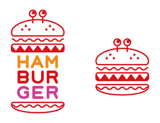 怪獣みたいなハンバーガーのイラスト・レッド