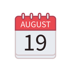 Calendar icon of 19 August. Date and month. Flat vector illustration..