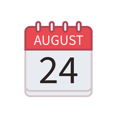 Calendar icon of 24 August. Date and month. Flat vector illustration..