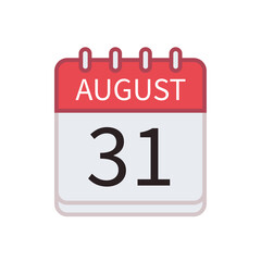 Calendar icon of 31 August. Date and month. Flat vector illustration..