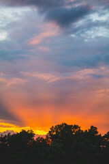 Dramatic sun beams behind the Residential Building in Hackensack New Jersey. High-quality photo