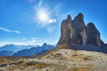 Fotobehang famous peaks of Tre Cime di Lavaredo National park, UNESCO world heritage site in Dolomites, Italy © Ryzhkov Oleksandr